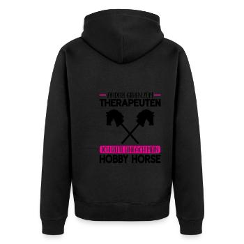 Hobby Horse Pferde Hobby Horsing Geschenk - Unisex Premium Bio Zip Hoodie - Schwarz - Hinten - Nico (187cm)