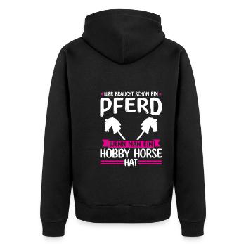 Hobby Horse Pferde Hobbyhorse Geschenk - Unisex Premium Bio Zip Hoodie - Schwarz - Hinten - Nico (187cm)