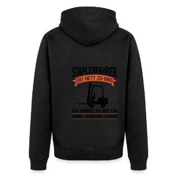 Staplerfahrer Beruf Stapler Geschenk - Unisex Premium Bio Zip Hoodie - Schwarz - Hinten - Nico (187cm)