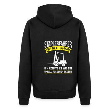 Staplerfahrer Beruf Gabelstapler Geschenk - Unisex Premium Bio Zip Hoodie - Schwarz - Hinten - Nico (187cm)