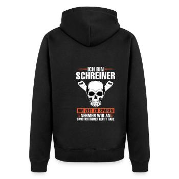 Schreiner Beruf Tischlerei Geschenk - Unisex Premium Bio Zip Hoodie - Schwarz - Hinten - Nico (187cm)