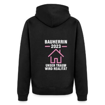 Bauherrin 2023 Hausbau Bauleiterin Geschenk - Unisex Premium Bio Zip Hoodie - Schwarz - Hinten - Nico (187cm)