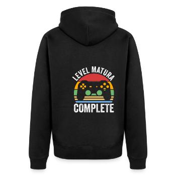 Matura Gaming Matura Abschluss Geschenk - Unisex Premium Bio Zip Hoodie - Schwarz - Hinten - Nico (187cm)