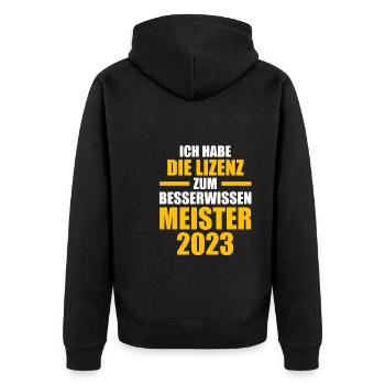 Meister 2023 Prüfung Meistertitel Geschenk - Unisex Premium Bio Zip Hoodie - Schwarz - Hinten - Nico (187cm)