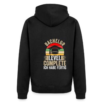 Bachelor Prüfung Bachelor Prüfung Geschenk - Unisex Premium Bio Zip Hoodie - Schwarz - Hinten - Nico (187cm)