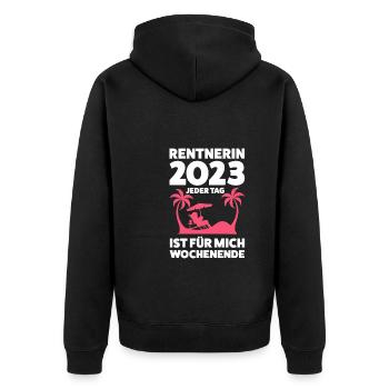 Rentnerin 2023 Rente Rentnerin Geschenk - Unisex Premium Bio Zip Hoodie - Schwarz - Hinten - Nico (187cm)