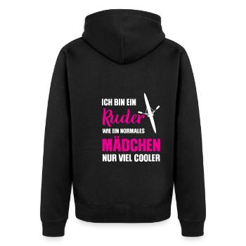 Rudern Sport Ruderin Geschenk - Unisex Premium Bio Zip Hoodie - Schwarz - Hinten - Nico (187cm)
