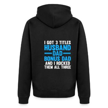 Bonus Papa Bonus Papa-Opa Stiefvater Geschenk - Unisex Premium Bio Zip Hoodie - Schwarz - Hinten - Nico (187cm)