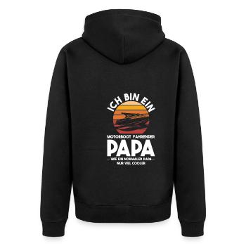 Motorboot Papa Vater Geschenk - Unisex Premium Bio Zip Hoodie - Schwarz - Hinten - Nico (187cm)