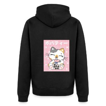 Cottagecore Ästhetisch Otaku Anime Japanisch Milch - Unisex Premium Bio Zip Hoodie - Schwarz - Hinten - Nico (187cm)