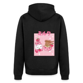 Cottagecore Ästhetisch Otaku Anime Japanisch Milch - Unisex Premium Bio Zip Hoodie - Schwarz - Hinten - Nico (187cm)