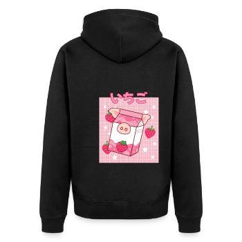 Cottagecore Ästhetisch Otaku Anime Japanisch Milch - Unisex Premium Bio Zip Hoodie - Schwarz - Hinten - Nico (187cm)