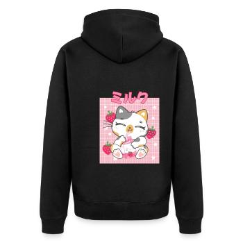 Cottagecore Ästhetisch Otaku Anime Japanisch Milch - Unisex Premium Bio Zip Hoodie - Schwarz - Hinten - Nico (187cm)