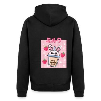 Cottagecore Erdbeermilch Otaku Anime Japanischer M - Unisex Premium Bio Zip Hoodie - Schwarz - Hinten - Nico (187cm)