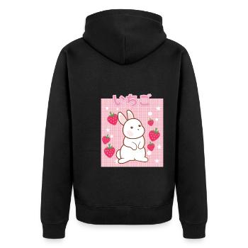Cottagecore Erdbeermilch Otaku Anime Japanischer M - Unisex Premium Bio Zip Hoodie - Schwarz - Hinten - Nico (187cm)