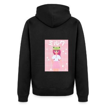 Cottagecore Erdbeermilch Otaku Anime Japanischer M - Unisex Premium Bio Zip Hoodie - Schwarz - Hinten - Nico (187cm)