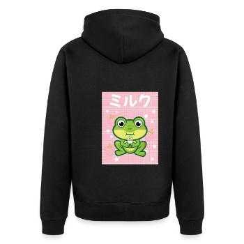 Cottagecore Erdbeermilch Otaku Anime Japanischer M - Unisex Premium Bio Zip Hoodie - Schwarz - Hinten - Nico (187cm)