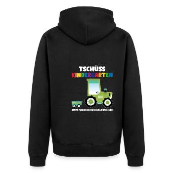 Schulkind Traktor Schulbeginn Geschenk - Unisex Premium Bio Zip Hoodie - Schwarz - Hinten - Nico (187cm)
