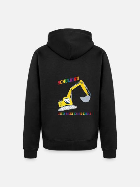 Schulkind Bagger Schulanfänger Geschenk - Unisex Premium Bio Zip Hoodie - Schwarz