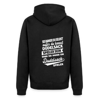 Dudelsack Musiker Sackpfeife Geschenk - Unisex Premium Bio Zip Hoodie - Schwarz - Hinten - Nico (187cm)