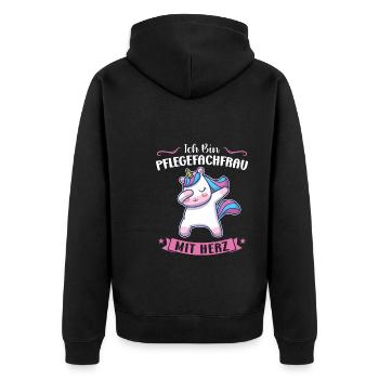 Krankenhaus Pflegefachfrau Pflegerin Geschenk - Unisex Premium Bio Zip Hoodie - Schwarz - Hinten - Nico (187cm)