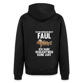 Faultier Faul Sarkasmus Geschenk - Unisex Premium Bio Zip Hoodie - Schwarz - Hinten - Nico (187cm)