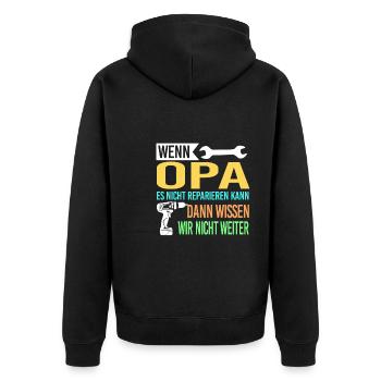 Opa Familie Handwerker Geschenk - Unisex Premium Bio Zip Hoodie - Schwarz - Hinten - Nico (187cm)