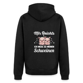 Schwein Landwirt Schweinchen Geschenk - Unisex Premium Bio Zip Hoodie - Schwarz - Hinten - Nico (187cm)