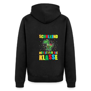 Schulkind Dino Einschulung Geschenk - Unisex Premium Bio Zip Hoodie - Schwarz - Hinten - Nico (187cm)