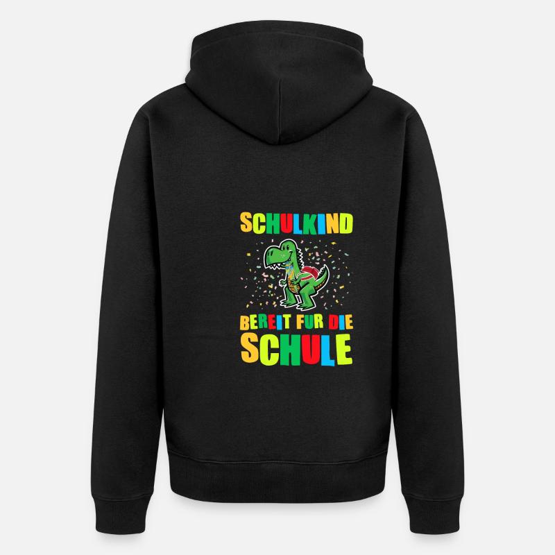 Schulkind Dino Schulanfänger Geschenk - Unisex Premium Bio Zip Hoodie - Schwarz