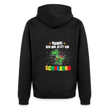 Schulkind Dino Schulstart Geschenk - Unisex Premium Bio Zip Hoodie - Schwarz - Hinten - Nico (187cm)