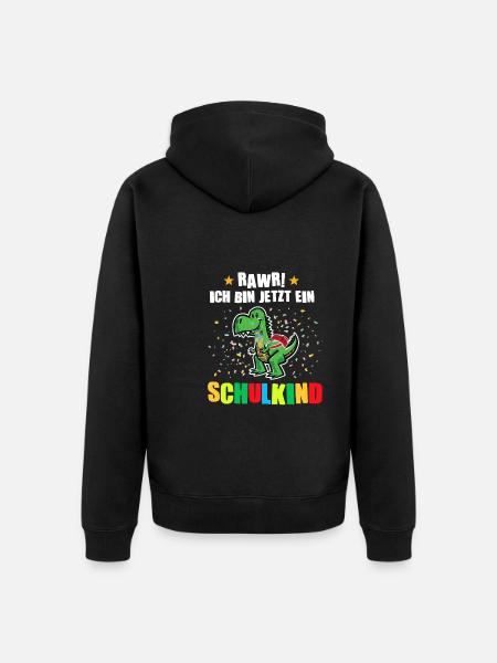 Schulkind Dino Schulstart Geschenk - Unisex Premium Bio Zip Hoodie - Schwarz