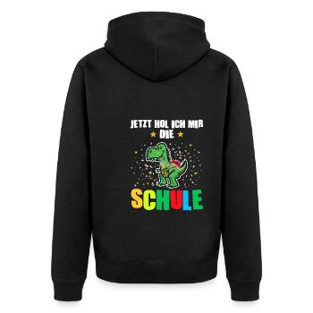 Schulkind Dino Einschulung Geschenk - Unisex Premium Bio Zip Hoodie - Schwarz - Hinten - Nico (187cm)