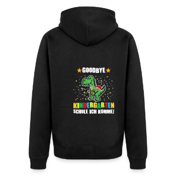 Schulkind Dino Einschulung Geschenk - Unisex Premium Bio Zip Hoodie - Schwarz - Hinten - Nico (187cm)