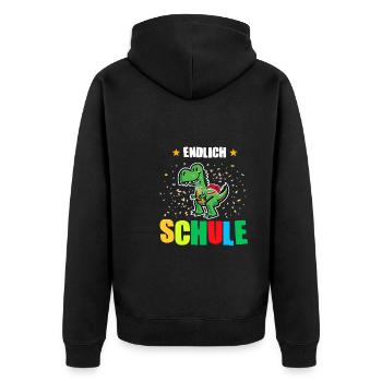 Schulkind Dino Schulbeginn Geschenk - Unisex Premium Bio Zip Hoodie - Schwarz - Hinten - Nico (187cm)