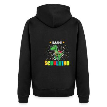 Schulkind Dino Einschulung Geschenk - Unisex Premium Bio Zip Hoodie - Schwarz - Hinten - Nico (187cm)