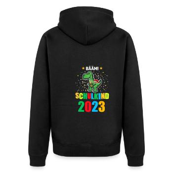 Schulkind 2023 Dino Einschulung 2023 Geschenk - Unisex Premium Bio Zip Hoodie - Schwarz - Hinten - Nico (187cm)