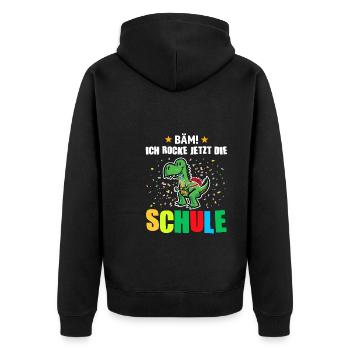 Schulkind Dino Erstklässler Geschenk - Unisex Premium Bio Zip Hoodie - Schwarz - Hinten - Nico (187cm)