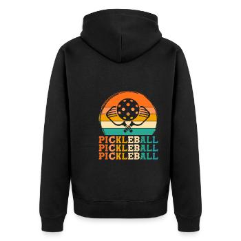 pickleball player retro design pickleball player G - Unisex Premium Bio Zip Hoodie - Schwarz - Hinten - Nico (187cm)