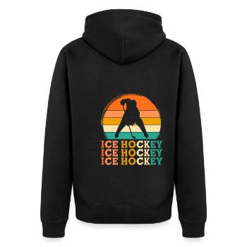 Eishockeyspieler Retro-Design Eishockeyspieler Ges - Unisex Premium Bio Zip Hoodie - Schwarz - Hinten - Nico (187cm)