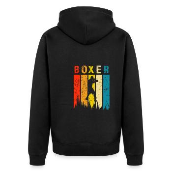 Boxer Retro-Design Boxer Geschenk - Unisex Premium Bio Zip Hoodie - Schwarz - Hinten - Nico (187cm)