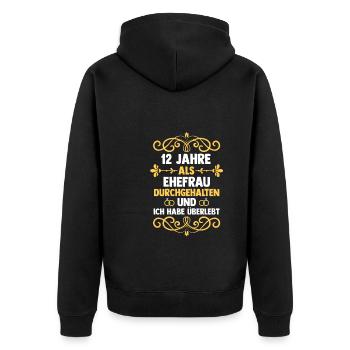 12 Jahre Ehe Ehefrau Nickelhochzeit Geschenk - Unisex Premium Bio Zip Hoodie - Schwarz - Hinten - Nico (187cm)
