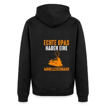 Modelleisenbahn Opa Züge Geschenk - Unisex Premium Bio Zip Hoodie - Schwarz - Hinten - Nico (187cm)