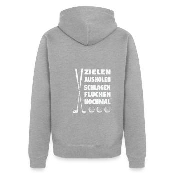 Golfspieler Sport Golfsport Geschenk - Unisex Premium Bio Zip Hoodie - Grau meliert - Hinten - Nico (187cm)