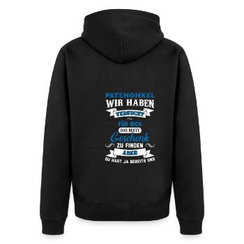 Patenonkel Familie Taufpate Geschenk - Unisex Premium Bio Zip Hoodie - Schwarz - Hinten - Nico (187cm)