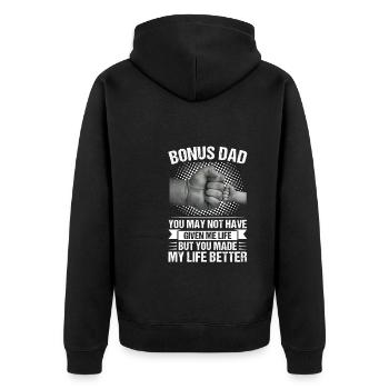 Stiefvater Bonus Vater Stiefvater Geschenk - Unisex Premium Bio Zip Hoodie - Schwarz - Hinten - Nico (187cm)