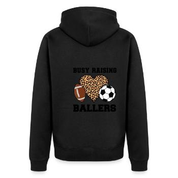 baller fussball baller Geschenk - Unisex Premium Bio Zip Hoodie - Schwarz - Hinten - Nico (187cm)