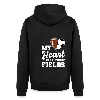 baller fussball baller Geschenk - Unisex Premium Bio Zip Hoodie - Schwarz - Hinten - Nico (187cm)