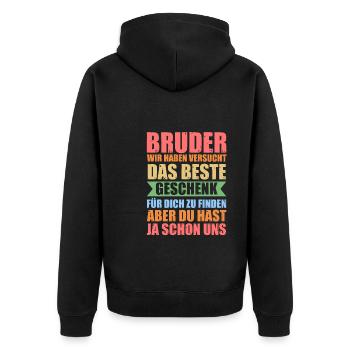 Bruder Familie Geschwister Geschenk - Unisex Premium Bio Zip Hoodie - Schwarz - Hinten - Nico (187cm)