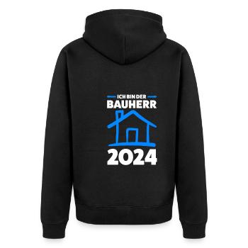 Bauherr 2024 Hausbau Häuslebauer Geschenk - Unisex Premium Bio Zip Hoodie - Schwarz - Hinten - Nico (187cm)